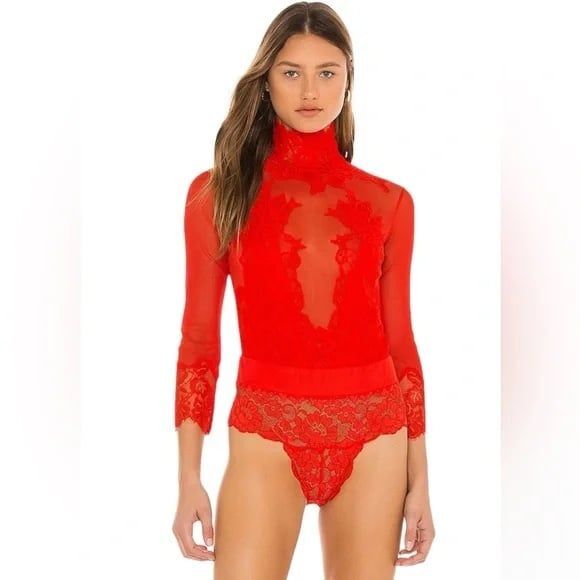 Free People Take Hah Bow Bodysuit Red Size Small - Picture 1 of 12